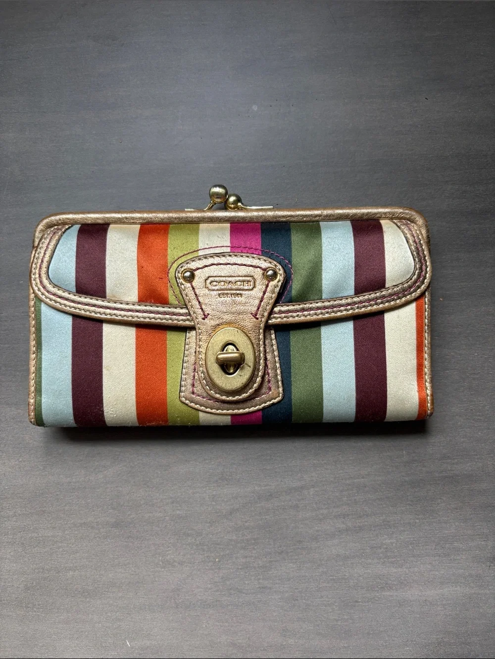Vintage Coach Legacy Stripe Satin Kisslock Wallet